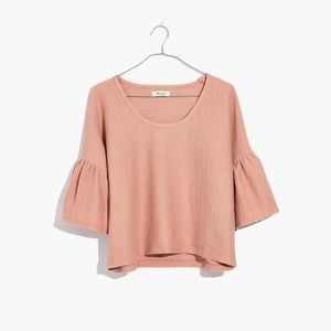 Madewell Gathered-Sleeve Top in Pink - Size M